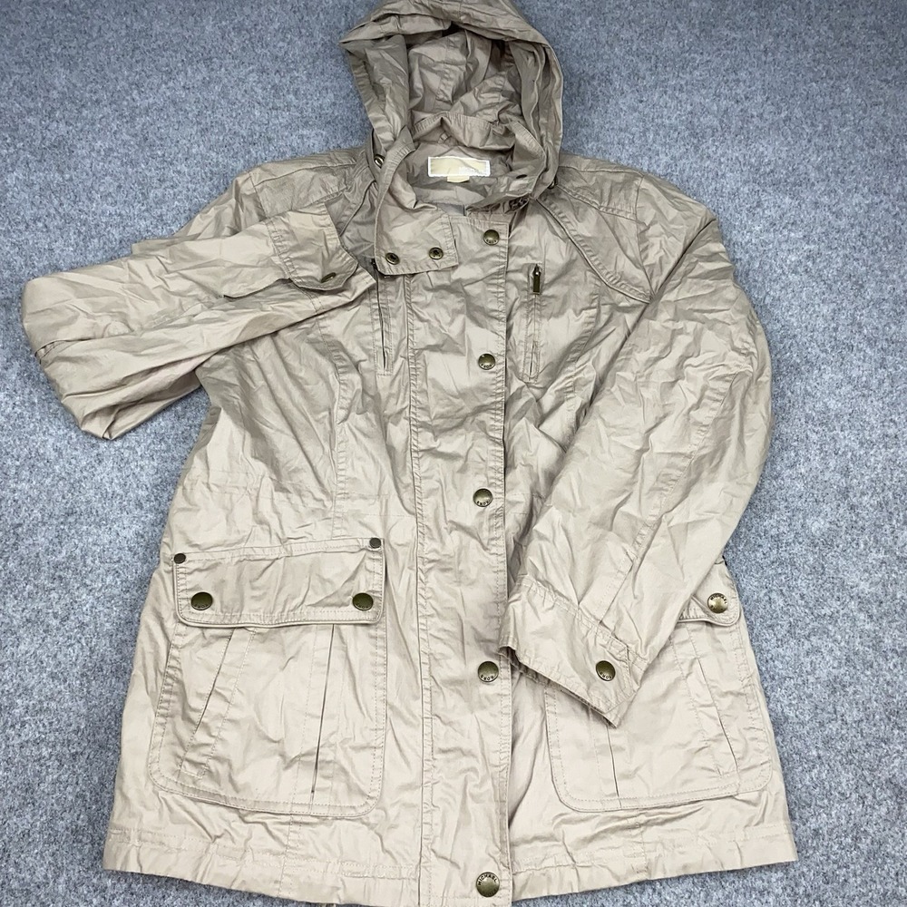 Michael Kors Anorak Jacket Women's Large Beige Hooded Utility Outdoor Travel